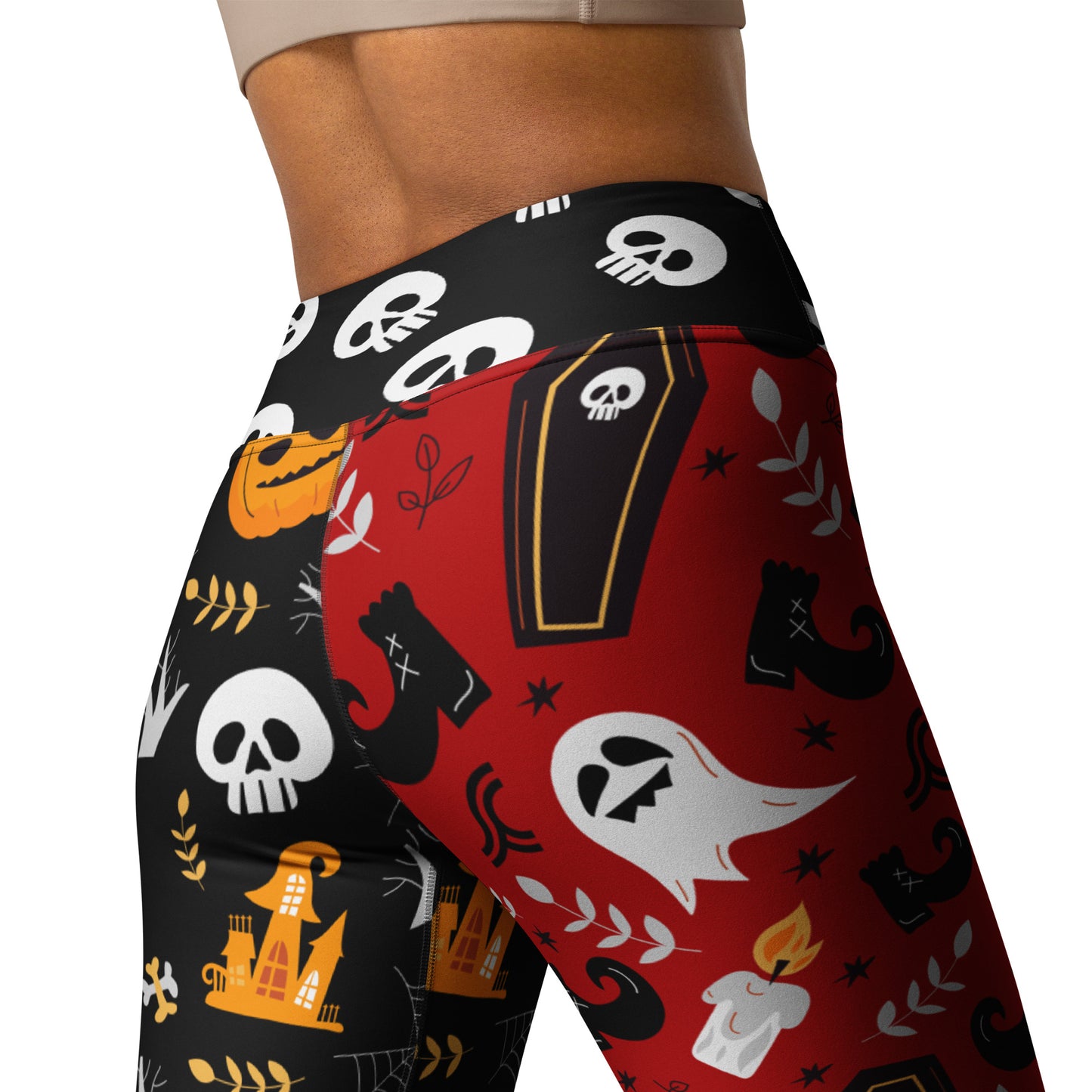 Make Halloween spooky-cute with our Cute Halloween Yoga Leggings Style! These fashionable yet frightful leggings will complete your Halloween look in no time. With a one-of-a-kind scary-cute design, you'll be the best-dressed at the costume party! (Boo-tiful!).