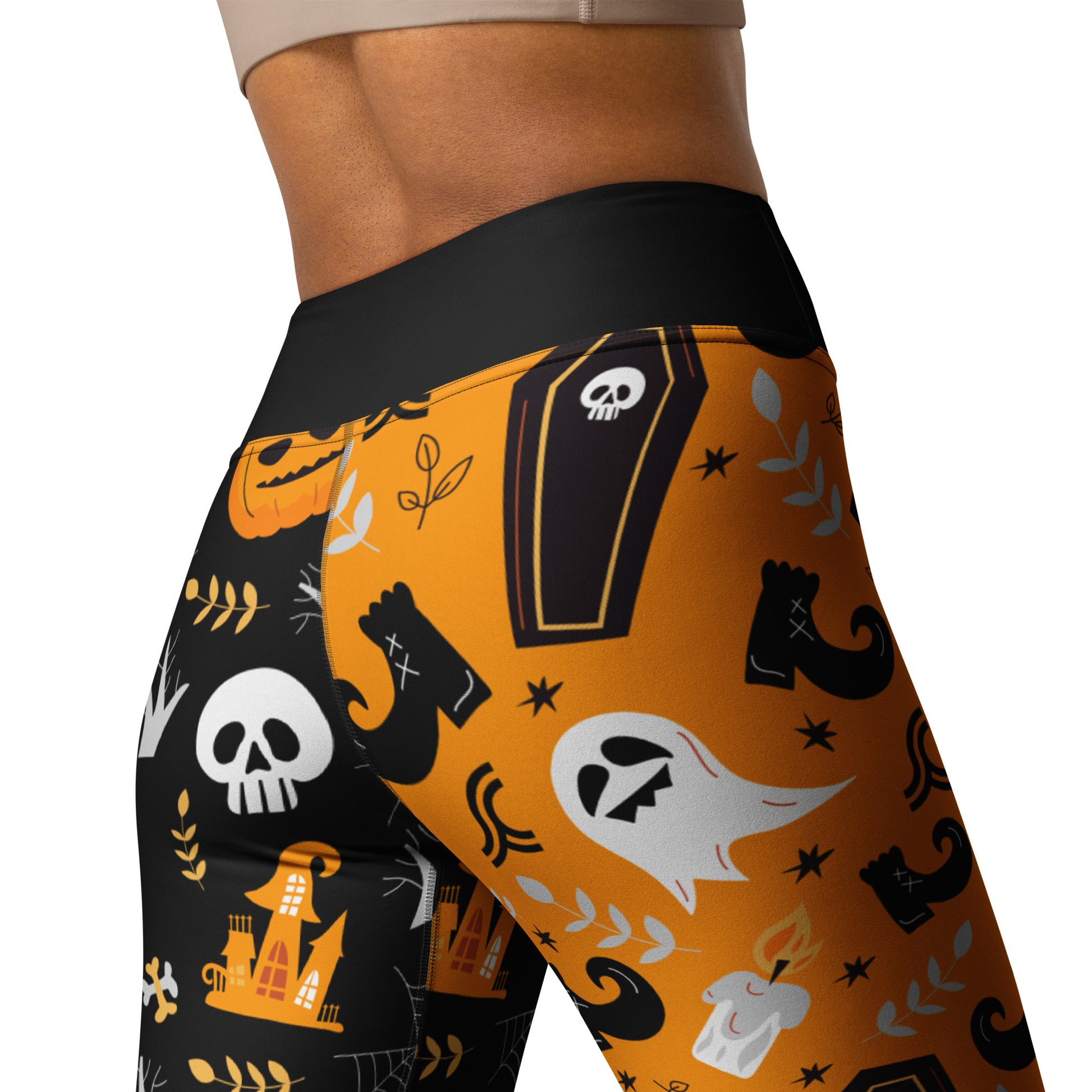 Ghost up your yoga class in a hauntingly fashion-forward way with our Ghostly Halloween Yoga Leggings Style! These spooky-cute leggings make sure you rock a serious skeletal style while you crunch and stretch. Boo-tiful!