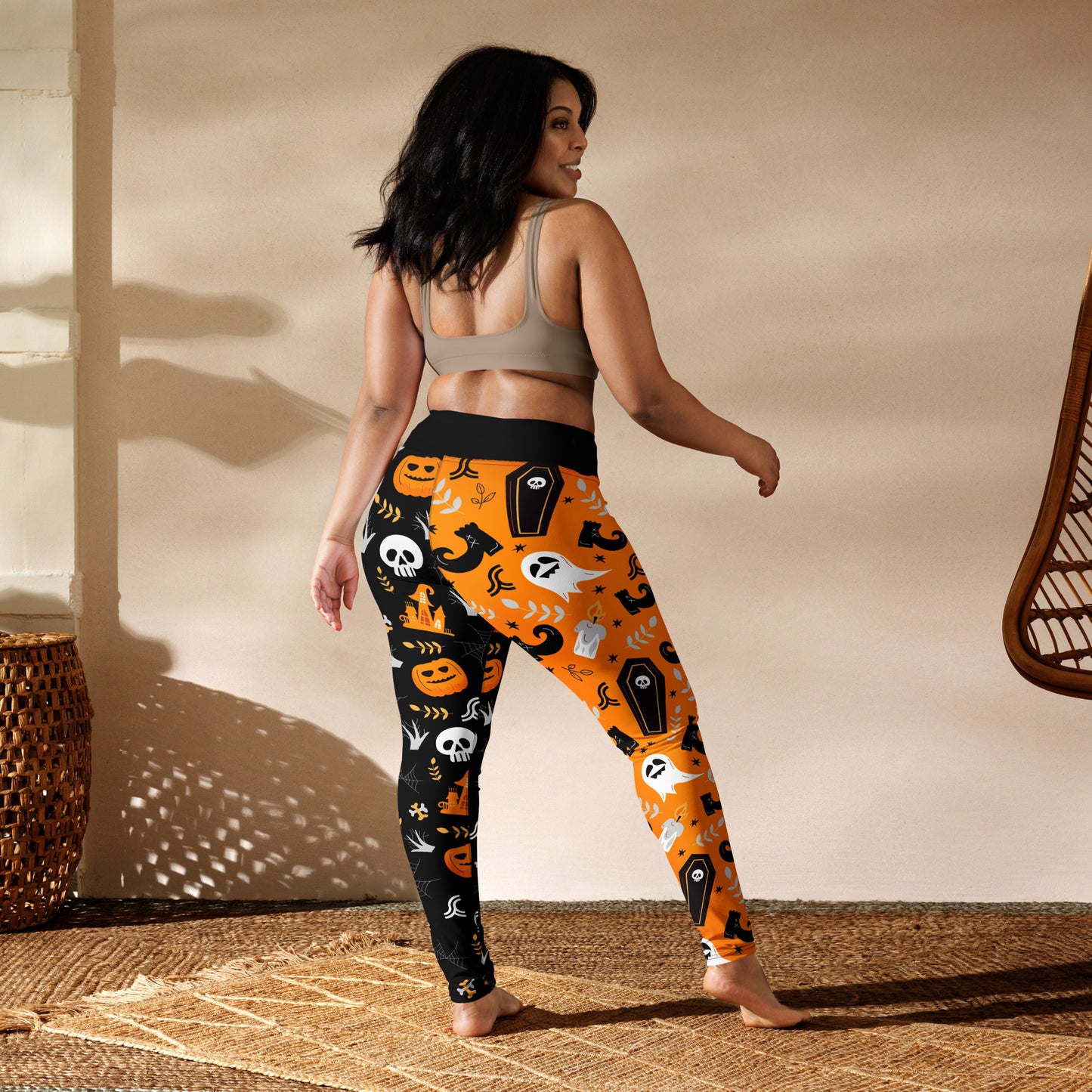 Ghost up your yoga class in a hauntingly fashion-forward way with our Ghostly Halloween Yoga Leggings Style! These spooky-cute leggings make sure you rock a serious skeletal style while you crunch and stretch. Boo-tiful!