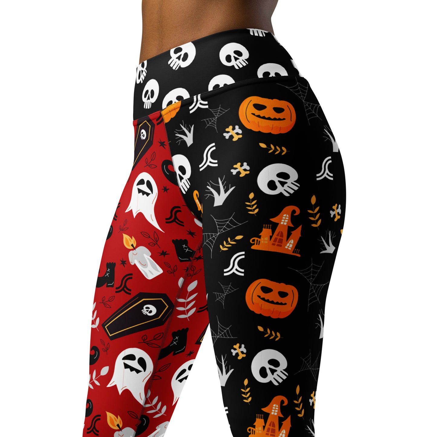 Make Halloween spooky-cute with our Cute Halloween Yoga Leggings Style! These fashionable yet frightful leggings will complete your Halloween look in no time. With a one-of-a-kind scary-cute design, you'll be the best-dressed at the costume party! (Boo-tiful!).