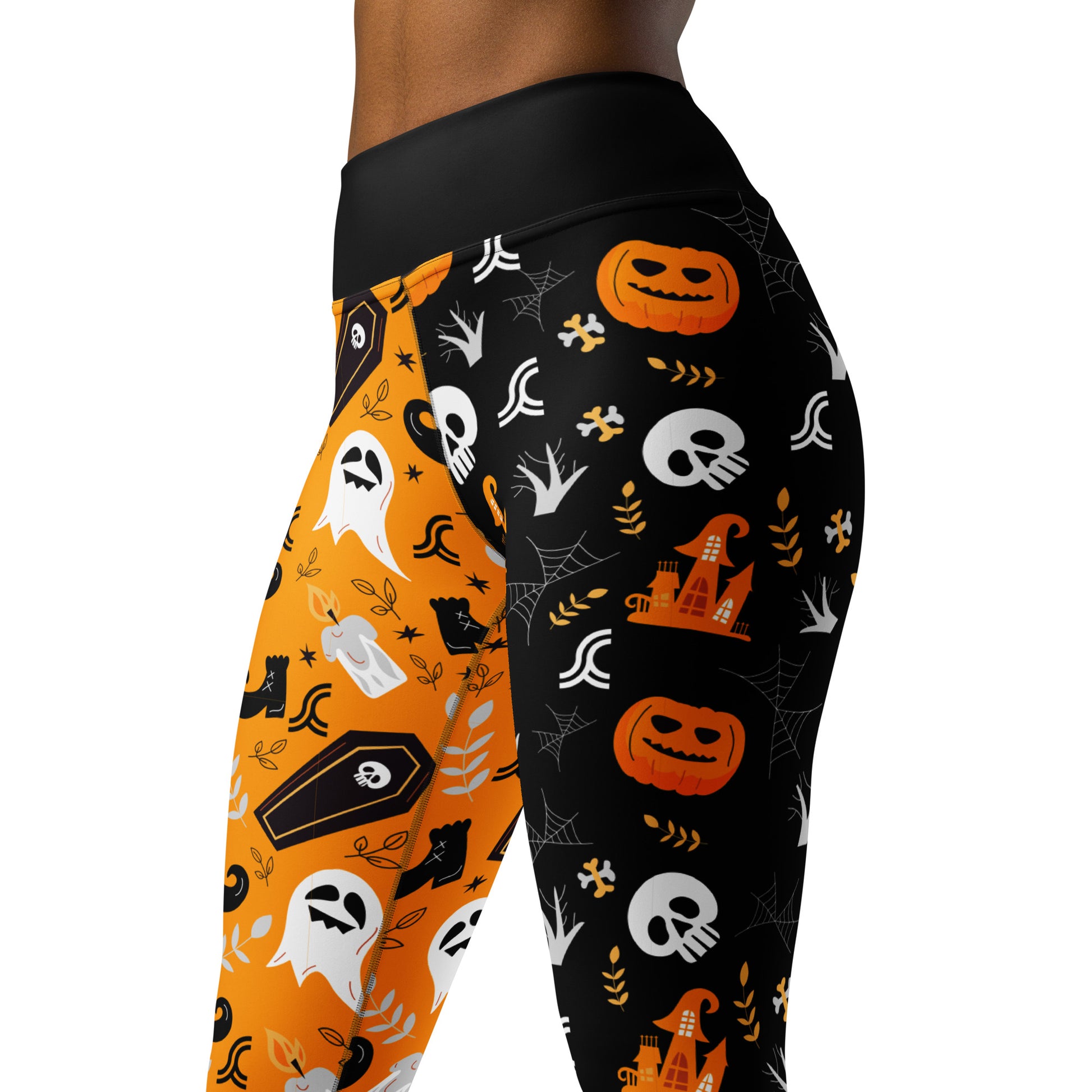 Ghost up your yoga class in a hauntingly fashion-forward way with our Ghostly Halloween Yoga Leggings Style! These spooky-cute leggings make sure you rock a serious skeletal style while you crunch and stretch. Boo-tiful!