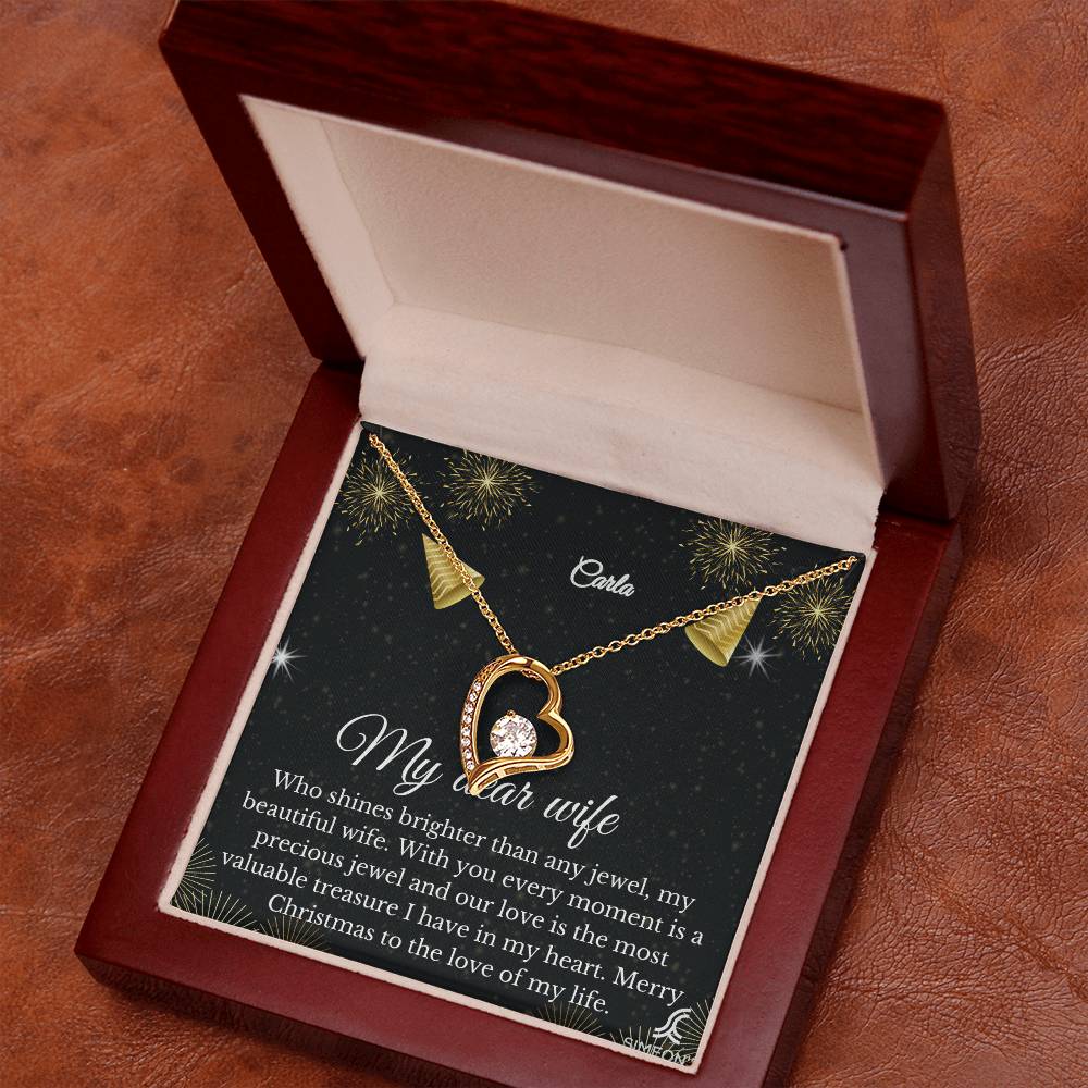 Give your loved one a special gift with this beautiful My Dear Wife Holiday Collection Forever Love Necklace. Crafted with exquisite and durable materials, this necklace is a timeless symbol of love. It's made even more meaningful with a customizable jewelry card. Celebrate the holiday season with this perfect gift.