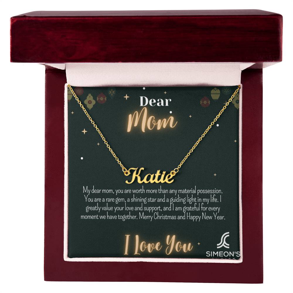 Show your Mom how much you love her this holiday with this one-of-a-kind Personalized Name Necklace. Perfectly complement your necklace with a jewelry card message for added sentimentality. Show her that your love is timeless with this unique gift.