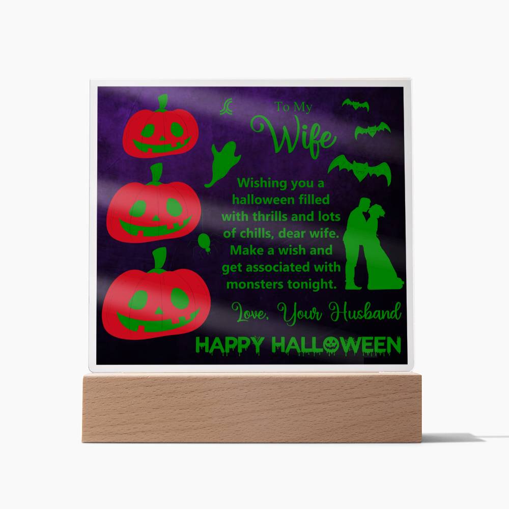 Cast a spell on your special gal this Halloween with 'Halloween Love: To My Wife' plaque! Spice up your Halloween decor and let your special someone know how much you care with this hauntingly heartfelt gift! (You'll have her howling with delight!)