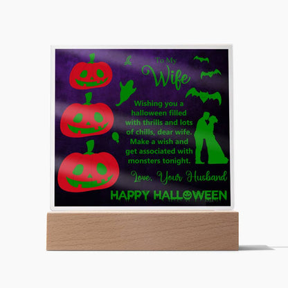 Cast a spell on your special gal this Halloween with 'Halloween Love: To My Wife' plaque! Spice up your Halloween decor and let your special someone know how much you care with this hauntingly heartfelt gift! (You'll have her howling with delight!)