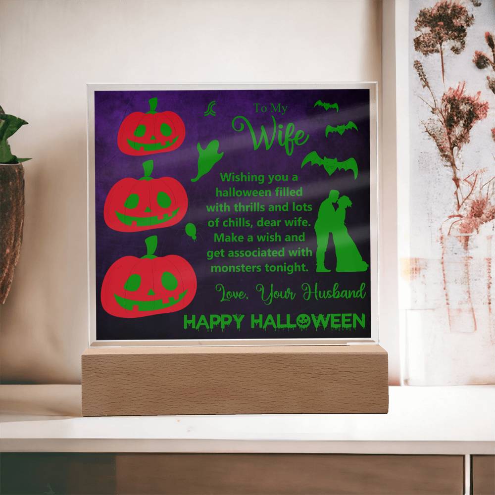 Cast a spell on your special gal this Halloween with 'Halloween Love: To My Wife' plaque! Spice up your Halloween decor and let your special someone know how much you care with this hauntingly heartfelt gift! (You'll have her howling with delight!)