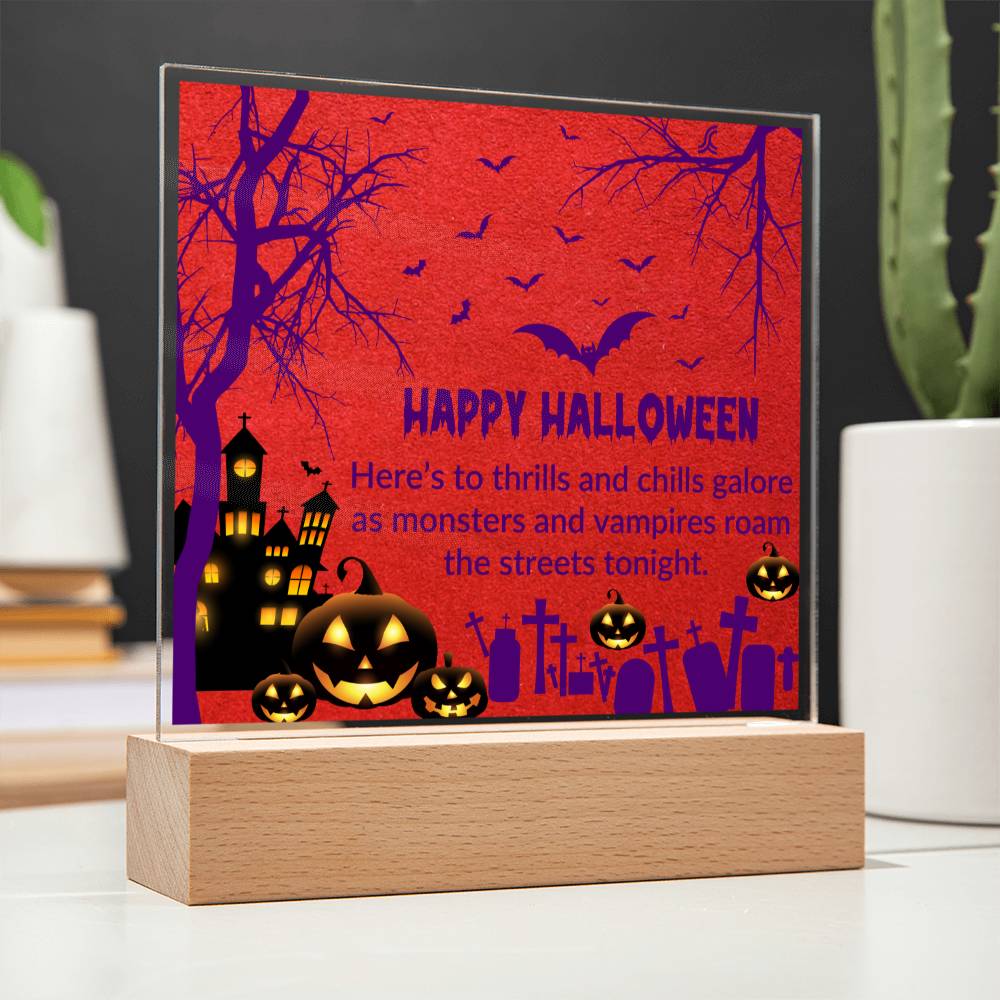 Put a spoooooky spin on your Halloween decorations with this one-of-a-kind acrylic plaque! The Halloween Greetings Plaque will be a haunting hit at any costume party or gathering! Get spook-tacularly creative and put your own unique spin on your décor! #Boo!