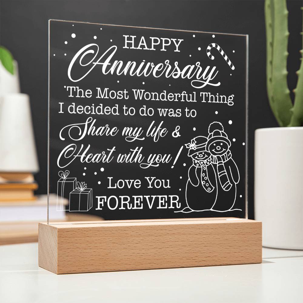 This exquisite Happy Anniversary Holiday Edition acrylic plaque is the perfect way to commemorate a special day. Crafted from top-quality acrylic, this piece adds an elegant touch to any home, alluding to the world of art, literature, and fashion.