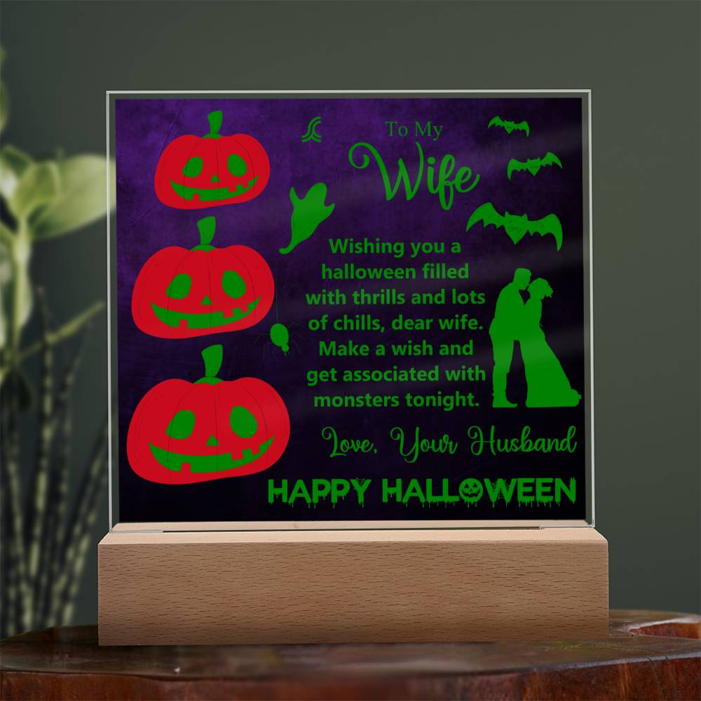 Cast a spell on your special gal this Halloween with 'Halloween Love: To My Wife' plaque! Spice up your Halloween decor and let your special someone know how much you care with this hauntingly heartfelt gift! (You'll have her howling with delight!)