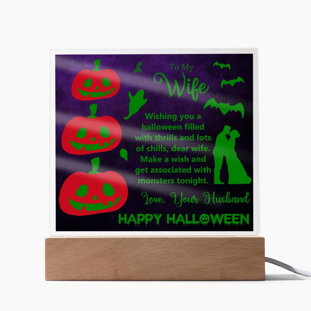 Cast a spell on your special gal this Halloween with 'Halloween Love: To My Wife' plaque! Spice up your Halloween decor and let your special someone know how much you care with this hauntingly heartfelt gift! (You'll have her howling with delight!)