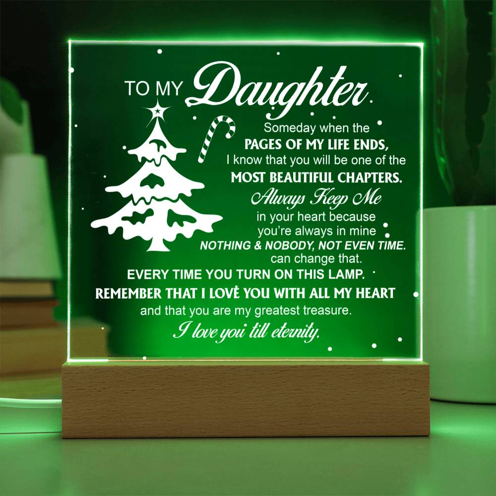 Celebrate the special bond between parent and child with My Daughter The Most Beautiful Chapter acrylic plaque. Created with modern aesthetics in mind, this sophisticated yet graceful plaque captures the essence of unconditional love perfectly. Show your daughter that you are proud of her today!