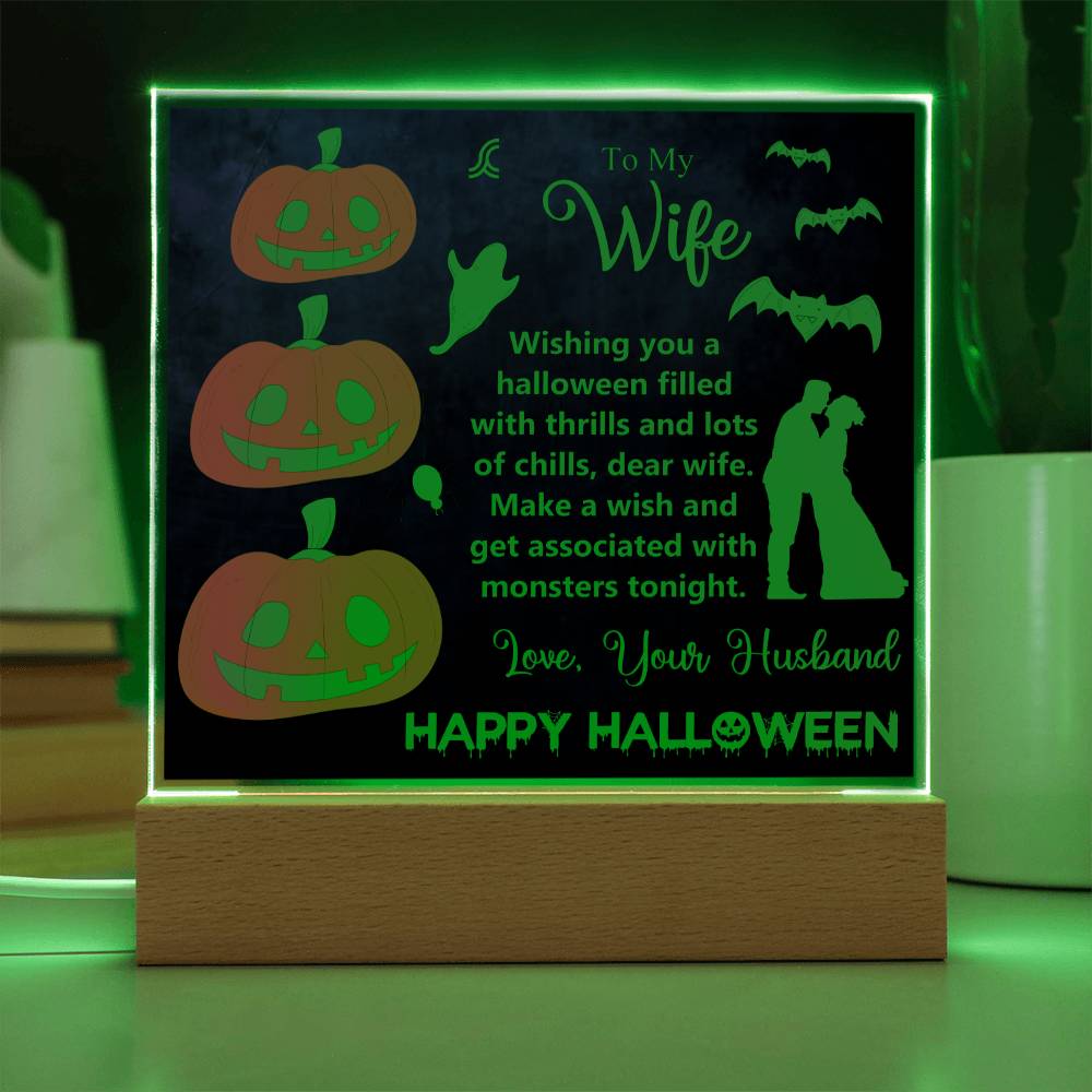 Cast a spell on your special gal this Halloween with 'Halloween Love: To My Wife' plaque! Spice up your Halloween decor and let your special someone know how much you care with this hauntingly heartfelt gift! (You'll have her howling with delight!)