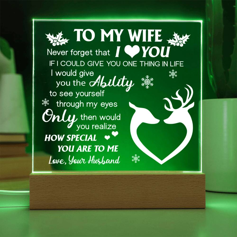 This beautiful "To My Wife I Love You" Acrylic Plaque is perfect for expressing your love to your special someone. Its design is simple yet elegant, making it a wonderful addition to any home decor. The plaque is designed with clear acrylic, bringing a classic and timeless look to your walls.