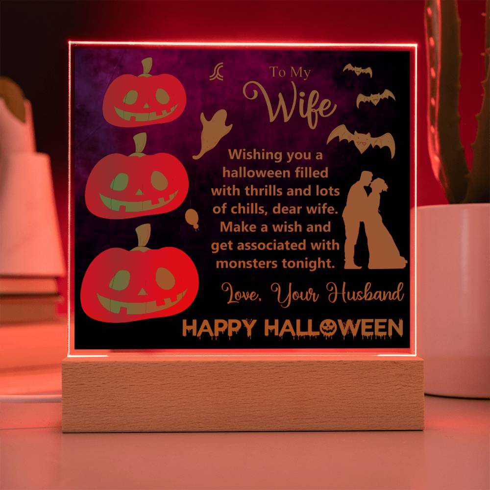 Cast a spell on your special gal this Halloween with 'Halloween Love: To My Wife' plaque! Spice up your Halloween decor and let your special someone know how much you care with this hauntingly heartfelt gift! (You'll have her howling with delight!)