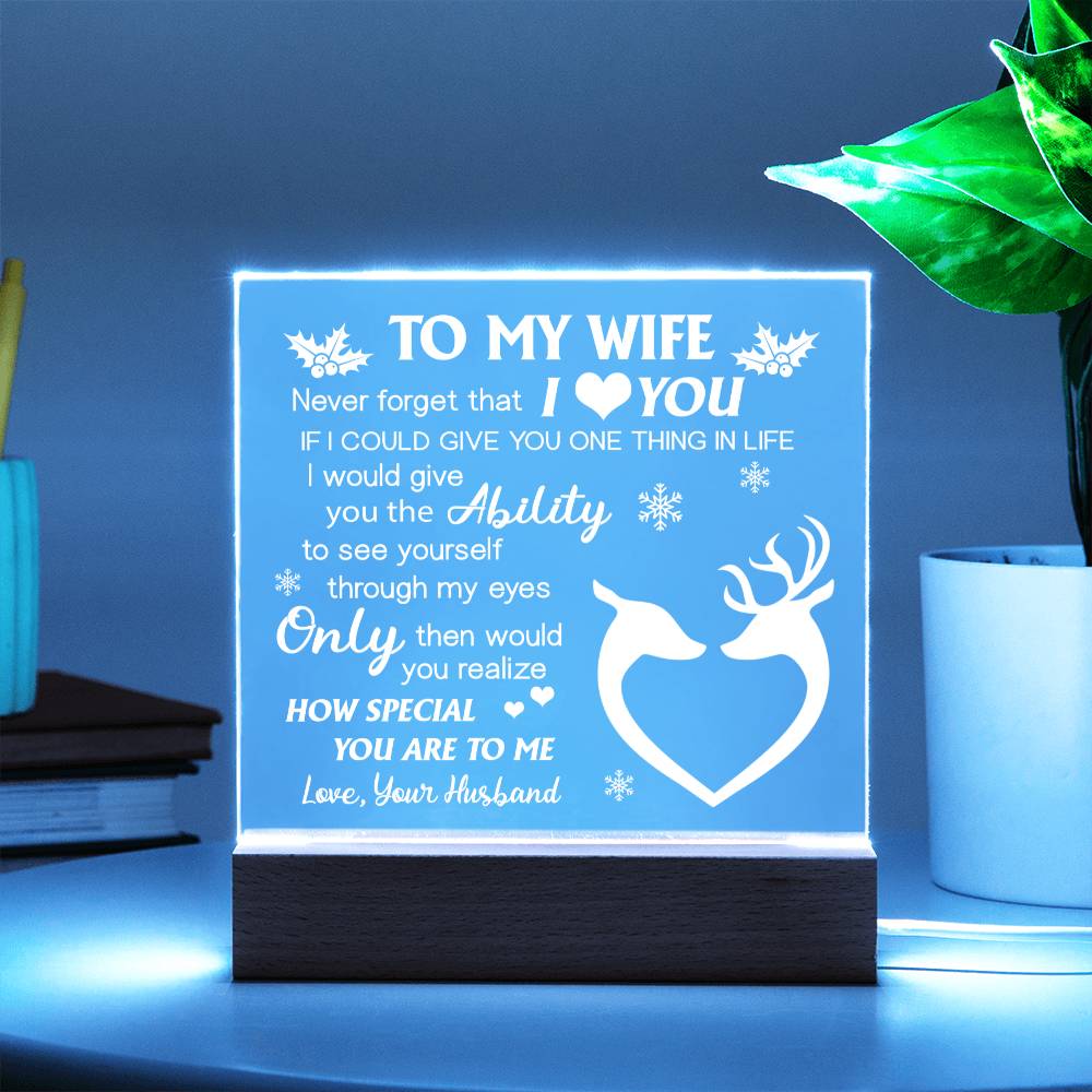 This beautiful "To My Wife I Love You" Acrylic Plaque is perfect for expressing your love to your special someone. Its design is simple yet elegant, making it a wonderful addition to any home decor. The plaque is designed with clear acrylic, bringing a classic and timeless look to your walls.