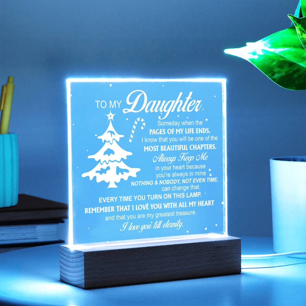 Celebrate the special bond between parent and child with My Daughter The Most Beautiful Chapter acrylic plaque. Created with modern aesthetics in mind, this sophisticated yet graceful plaque captures the essence of unconditional love perfectly. Show your daughter that you are proud of her today!