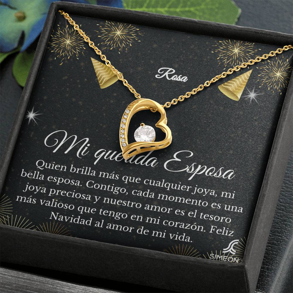 Dale a su ser querido un regalo especial con este hermoso collar Forever Love de la colección navideña mi querida esposa. elaborado con materiales exquisitos y duraderos, este collar es un símbolo atemporal de amor. Se vuelve aún más significativo con una tarjeta de joyería personalizable. Celebra la temporada navideña con este regalo perfecto.